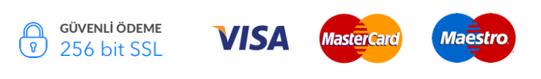 256 bit SSL ile güvenli ödeme, Visa, Mastercard ve Maestro